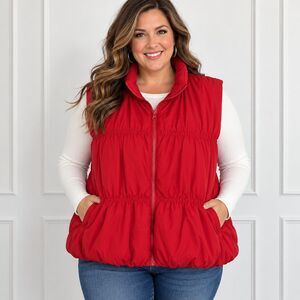 Discount Divas Boutique Red Puffer Vest Womens 2XL Tiered Zip Up Plus Size
